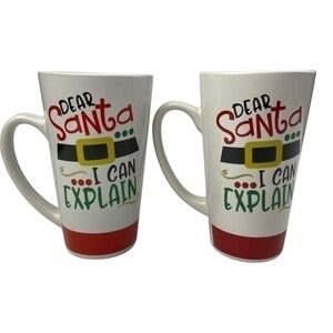 2 Ceramic Coffee Mug Tea Cups Dear Santa I Can Explain Holiday Christmas